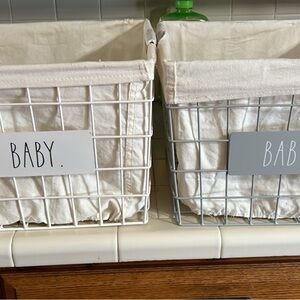 Rae Dunn White Accent Baskets with Fabric Liners